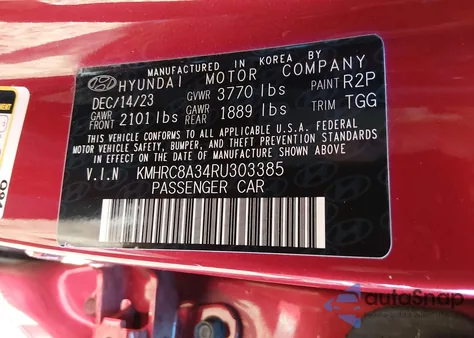 2024 Hyundai Venue Sel z USA, uszkodzony, nr VIN KMHRC8A34RU303385